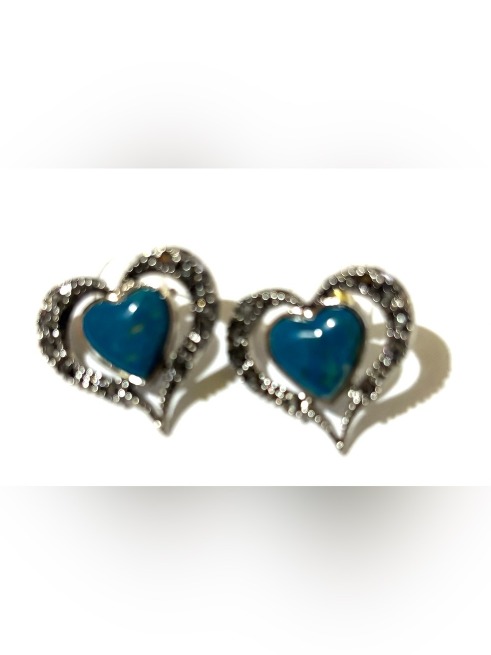 Vintage Blue Heart Opal Sterling Stud Earrings